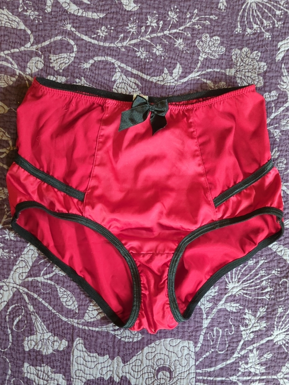 High-Waist Red Women’s Bloomers/ Panties with Black Trim